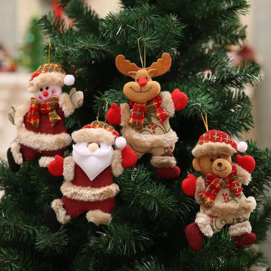 a group of christmas ornaments hanging from a christmas tree