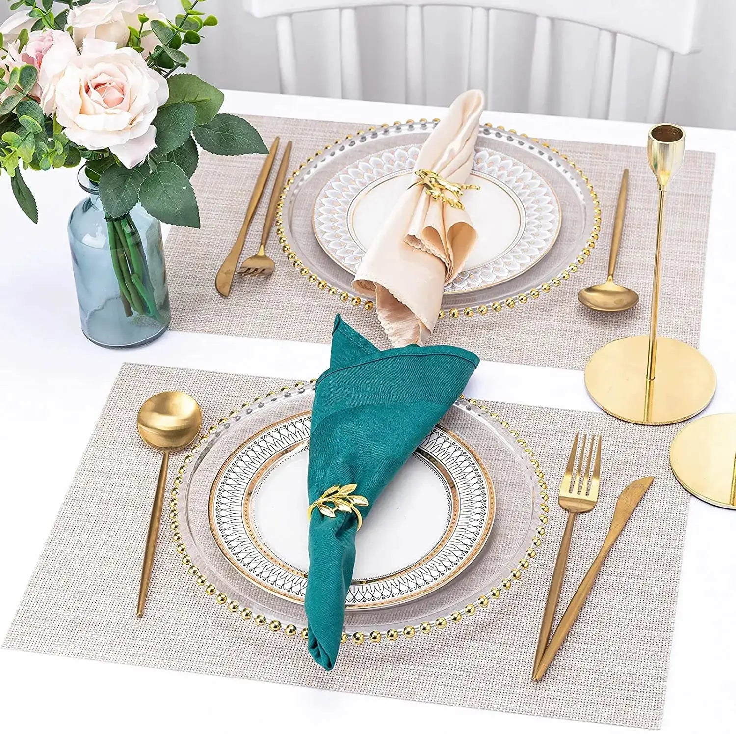 a place setting with place settings and place settings