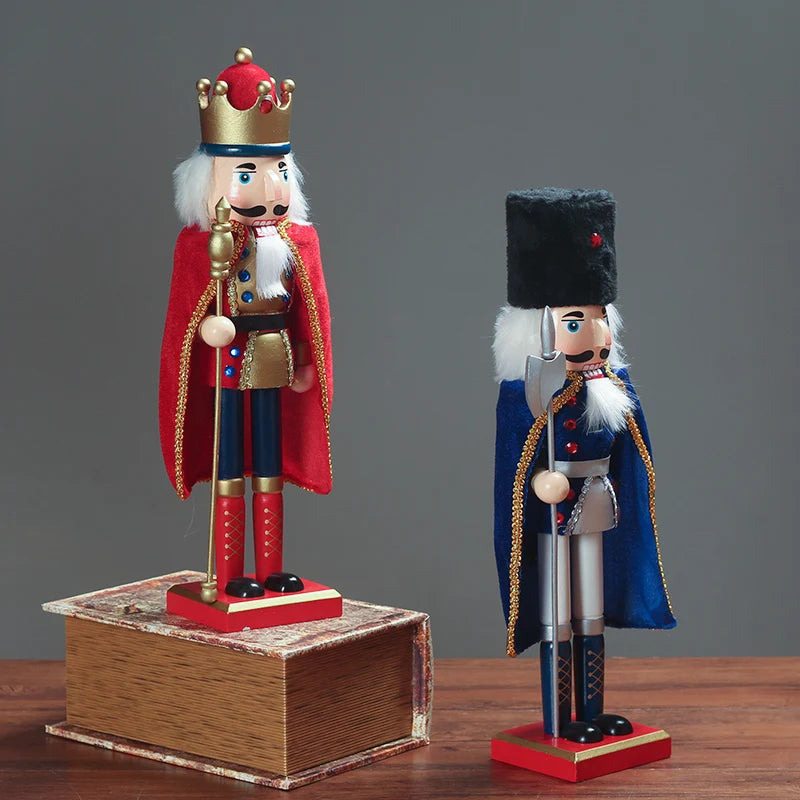 two wooden nutcrackers on a wooden table