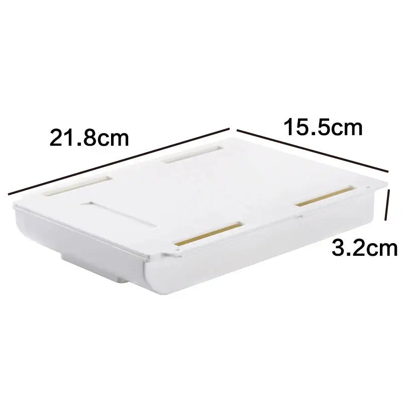 a white plastic box with measurements for the lid