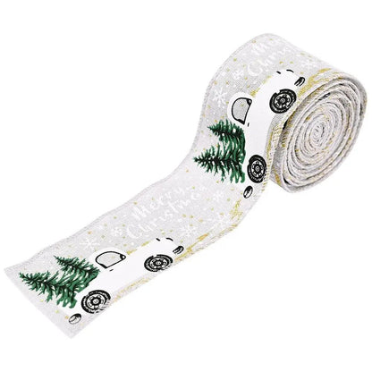 a roll of christmas tree ribbon on a white background
