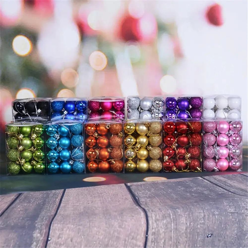 a group of ornaments sitting on top of a wooden table