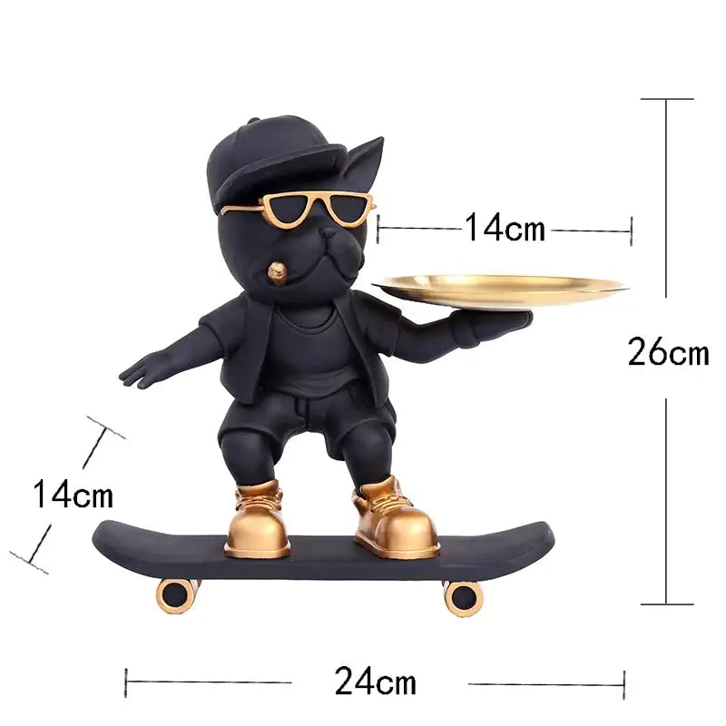 Skateboard Dog Statue mit Aufbewahrungstablett