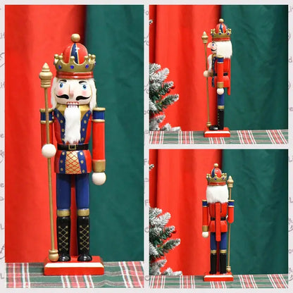 a nutcracker is standing in front of a christmas tree