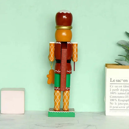 a wooden nutcracker standing on top of a counter