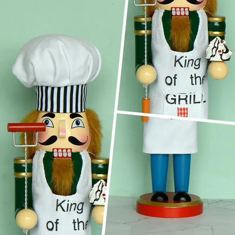 a nutcracker with a king of the grill on it