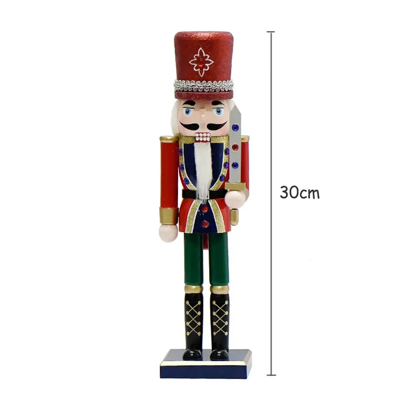 a wooden nutcracker with a red hat and green pants